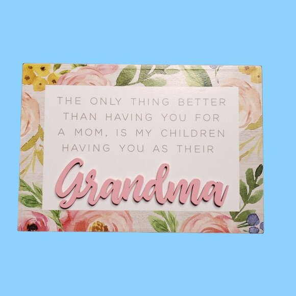 Box Sign Grandma Floral Mothers Day Birthday Gift 7 X 5 in Home Decor - Picture 1 of 4